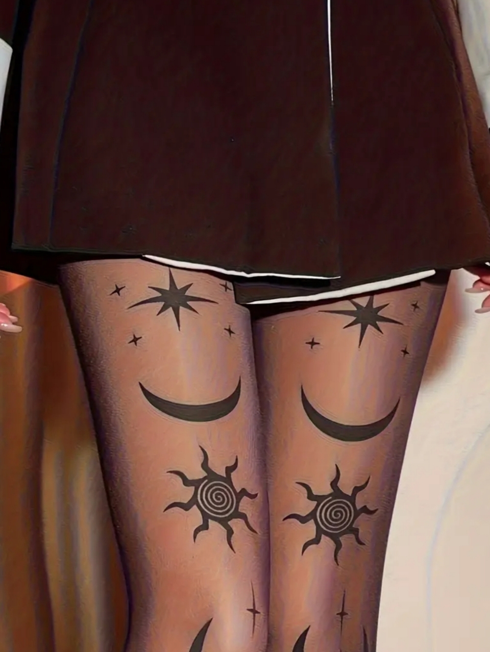 NEW Black Celestial Tattoo Tights Leggings Moon And Sun